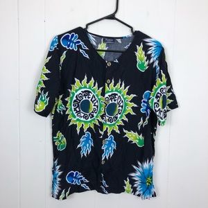 Venus Tropical Print Button Down T-Shirt Sz M